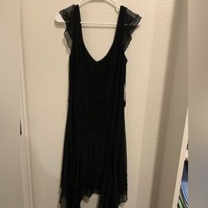 Flapper Style Black Beaded Dress, Sz 16